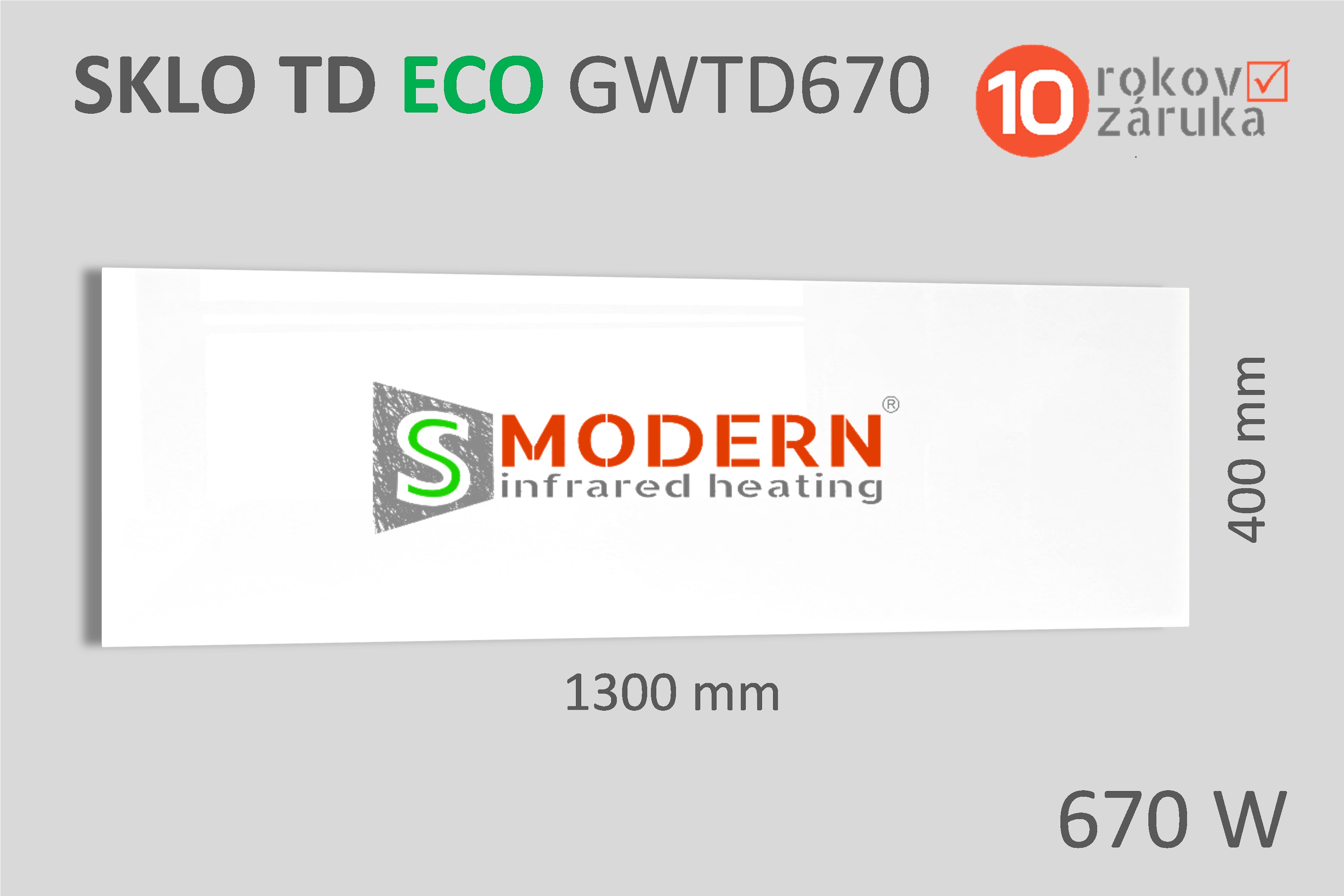 Skleněný infrapanel SMODERN® TD ECO GWTD670 / 670 W, bílé sklo