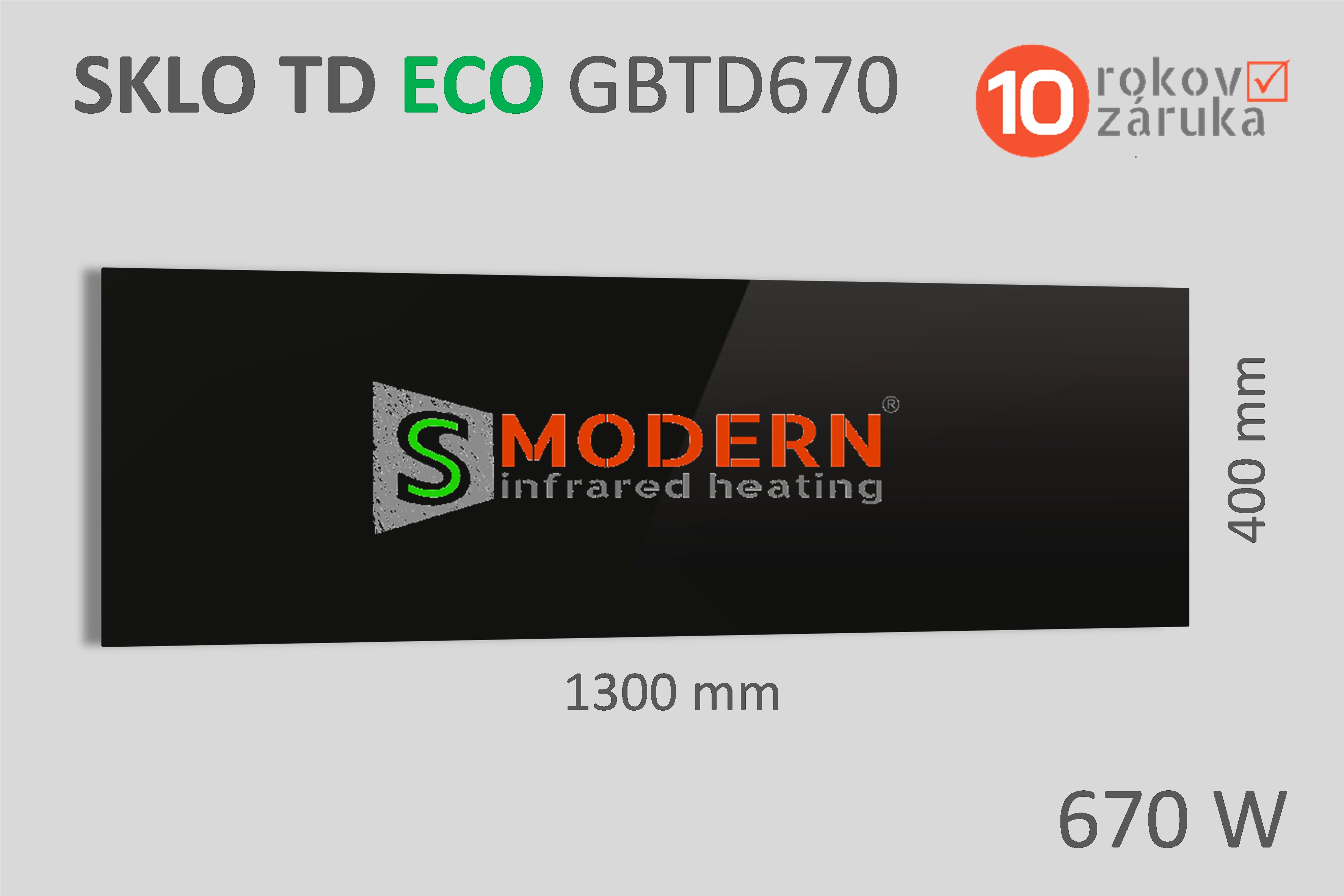 Skleněný infrapanel SMODERN® TD ECO GWTD670 / 670 W, černé sklo