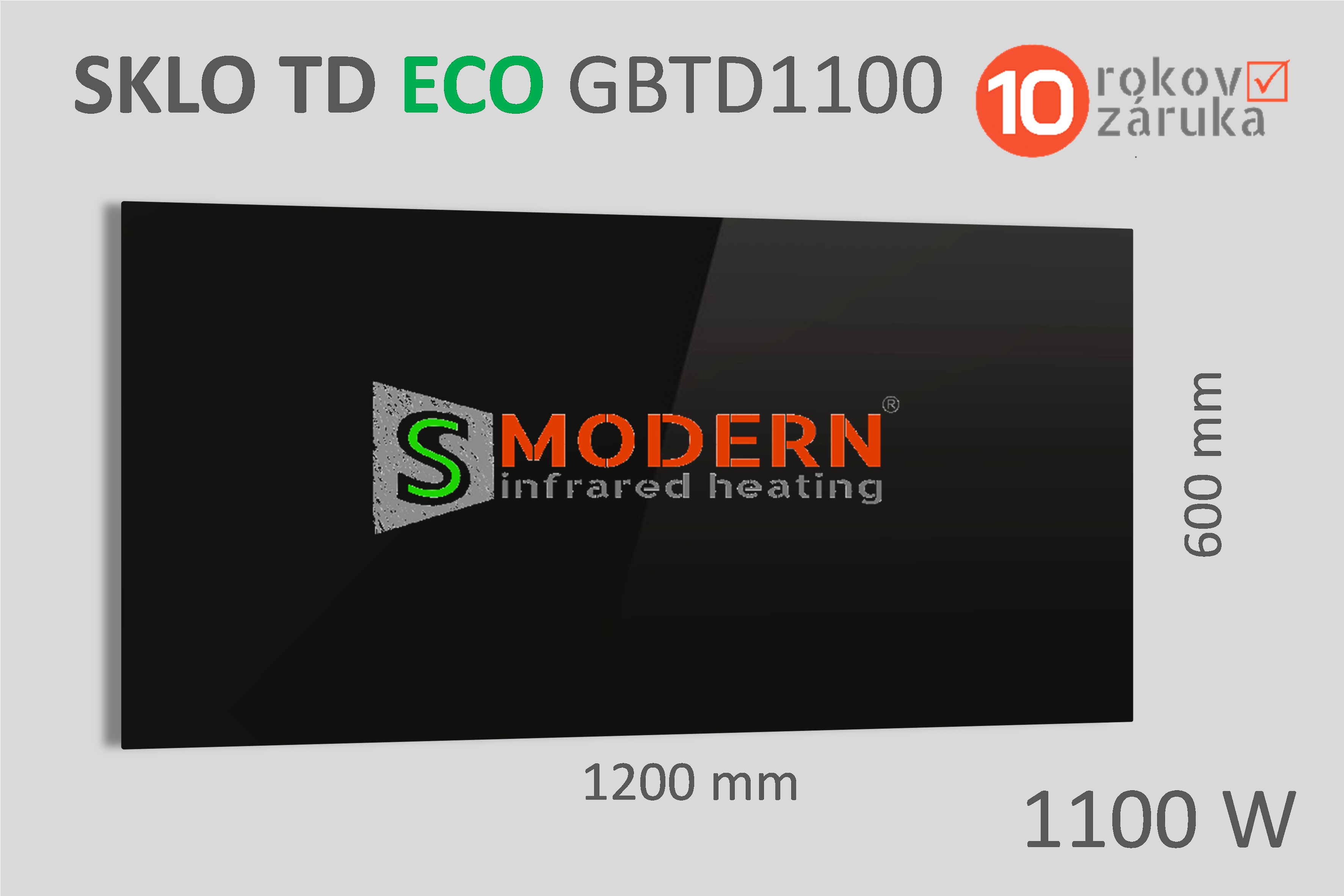 Skleněný infrapanel SMODERN® TD ECO GWTD1100 / 1100 W, černé sklo